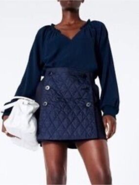 Tibi Denim Quilted Navy Mini Skort Size 4